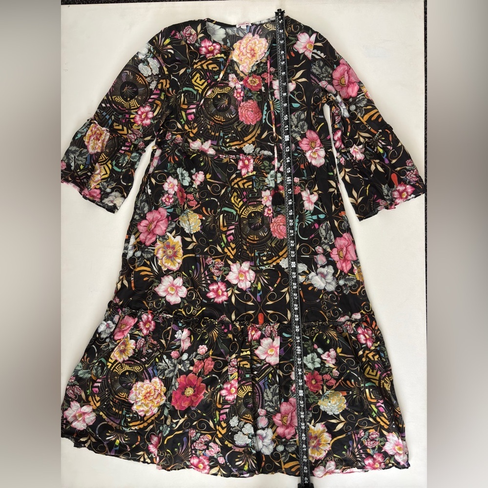 Johnny Was Naomi Peace Ruffle Tiered Dress Black Floral X-Small bohemian modest - Picture 2 of 9